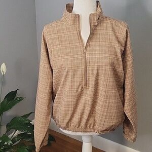 Bette & Court Tan Plaid Pullover 1/2 Zip Elastic Waist Golf Jacket Size S